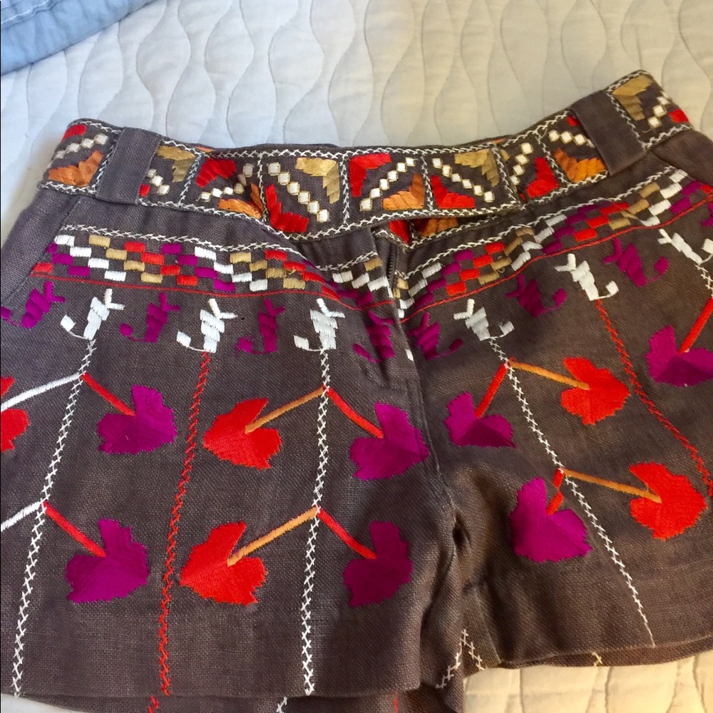 Beautiful embroidered linen shorts.
